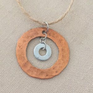 Hand Crafted Copper Christmas Ornament Silver Toned Washer